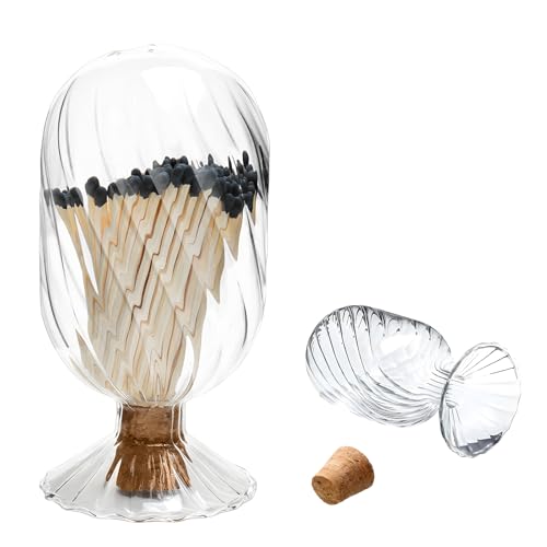 Techbrighten Helix Shaped Match Cloche Glass Holder Upside Down Matches Holder for Scented Candle on Dining Table Fireplace Bathroom Decoration