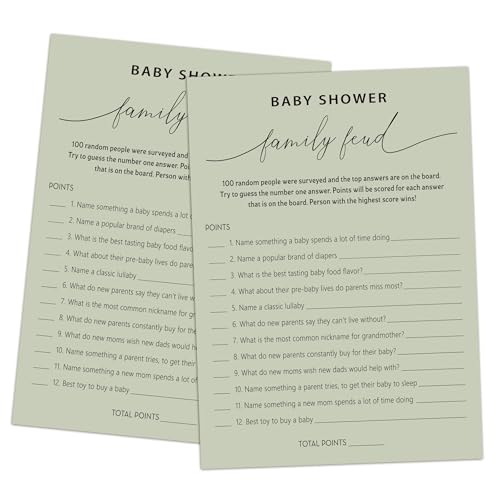 Baby Shower Family Feud Game - Pack of 30 Game Cards 1 Answer Key, Baby Shower Game for Boy & Girl, Gender Neutral Baby Shower Decorations, Baby Feud Game Supplies-07E-Atrovirens