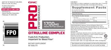 GNC Pro Performance Citrulline Complex 1700mg, 60 Tablets, Fuels Nitric Oxide Production for Healthy Blood Flow