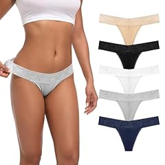 5 Pcs Lace Cotton Thongs-dark