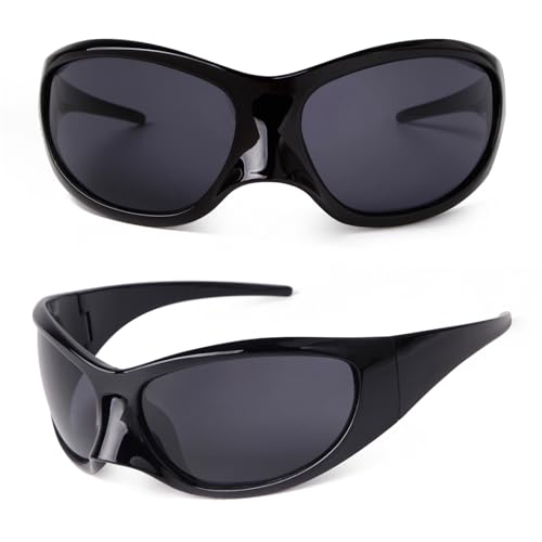 VIA LEECA Fashion Oversized Futuristic Sunglasses for Women Men, Y2K Wrap Around Alien Style Accessories for Party