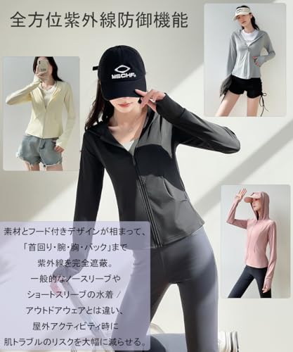HOTIAN ラッシュガード レディース UVカットパーカー 2XL ブラック