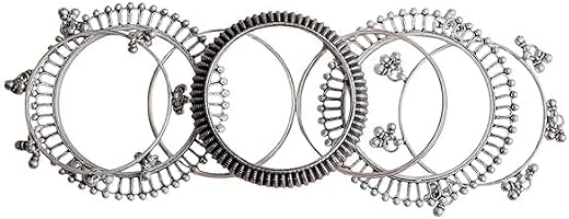 Shyle 925 Sterling Silver Bangle/Bracelet, Mizoya Line Embossed Carved Ghughri Bangle Set, Well Stamped with 925,Tradition...