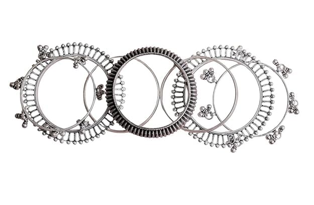 Shyle 925 Sterling Silver Bangle/Bracelet, Mizoya Line Embossed Carved Ghughri Bangle Set, Well Stamped with 925,Tradition...