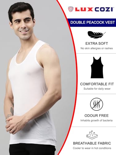 Image of Lux Cozi Men's Pack of 3 White Cotton Vest