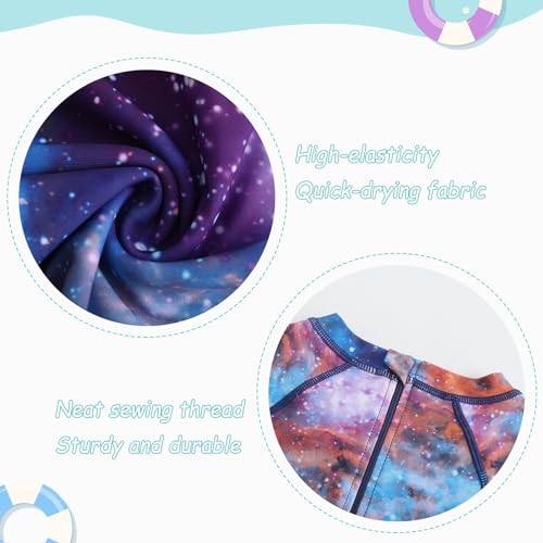 Image of Girls One Piece Rash Guard Long Sleeve Swimsuits for Girls UPF 50+ Sun Protection Bathing Suits 3-16 Years