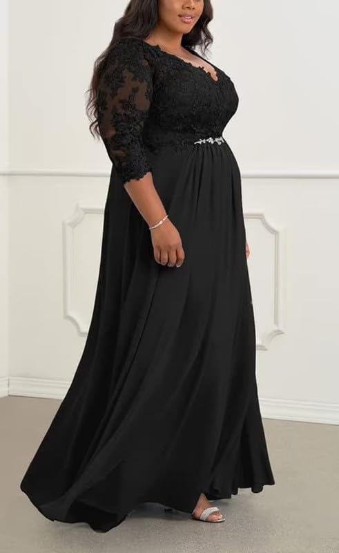 Chiffon Mother of The Bride Dresses Plus Size Lace Appliques Bead Mother of Groom Dresses for Women Long V Neck Formal Dress3