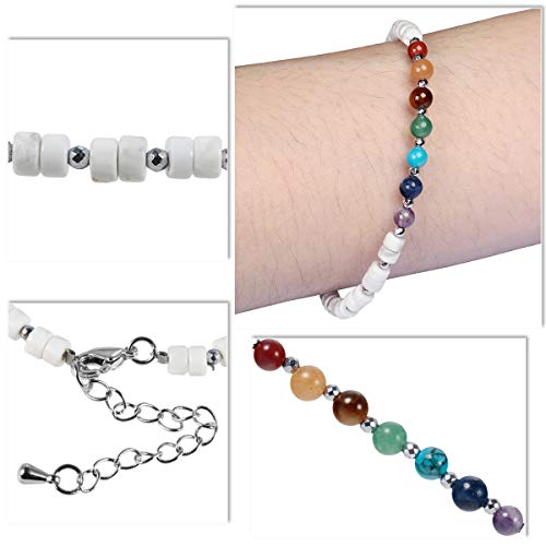 TUMBEELLUWA 7 Chakra Crystal Stone Beads Bracelet for Women Adjustable Flat Beaded Link Bangle for Healing2