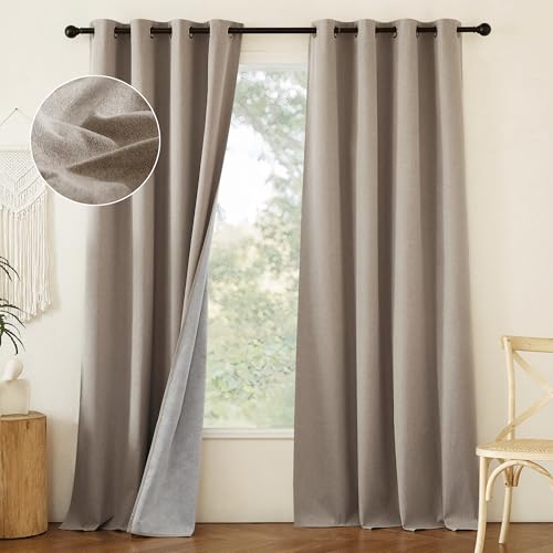 Image of NICETOWN Linen 100% Blackout Linen Curtains 90 inches Length for Bedroom, 2 Panels, 52 inch W, Thermal Insulated Window Draperies for Living Room