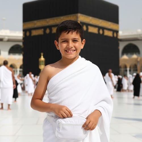 احرام رجالي شبابي ولادي فاخر ناعم للحج والعمرة هدية شنطة خصر بحزام وسط طقم إحرام اطفال كامل تنورة للاولاد وزرة احرام للاطفال متوسط الكثافة 1000جرام ليس ثقيل مزعج ولا خفيف غير ساتر لجميع الفصول (رجالي)