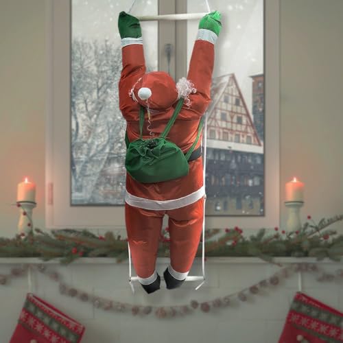 Papai Noel Subindo Escada Escalador Decoração de Natal Natalina 90 cm