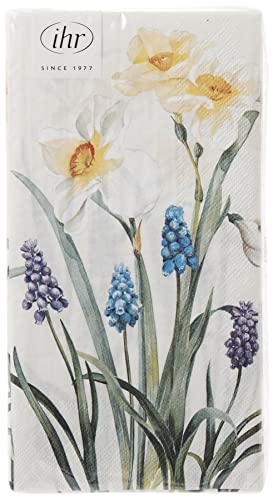 Ihr Ideal Home Range Dinner Napkins Disposable 3-Ply Paper Hand Towels, 8.5" X 4.5", Spring Flowers (Cream), 16-Count #TOP6