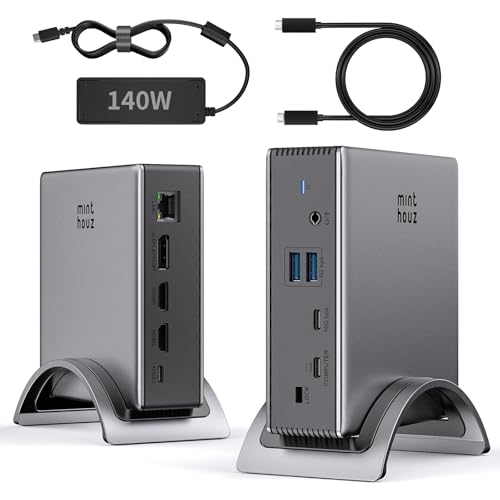 Minthouz Laptop Docking Station, 9in1 Dock with Detachable USBC Hub | 3 Display USB C Dock 2 DP&HDMI,140W PD Charger,2*3.0 USB-A,10Gbps,Gigabit Ethern - image 1