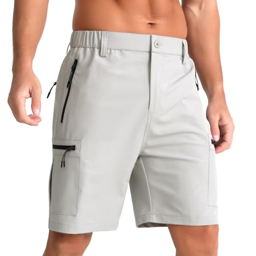 iCKER Mens Cargo Shorts Quick Dry Outdoor Hiking Shorts with Zip Pockets Lightweight Golf Shorts,Grey GL030,XL