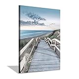 Beachside Wooden Path Wall Art: Bridge Boardwalk Stair Graphic Art on Wrapped Canvas for Wall Decor (12''x16'')