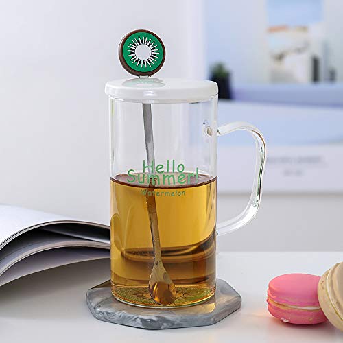 Doinbtoy Verre à Fruits de Dessin animé avec Couvercle avec cuillère Tasse d'eau de Bureau Petit-déjeuner Marque de Lait Tasse 380 ML de Kiwi Cover