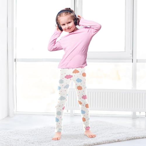 Clouds Polka Dots Wavy Lines Girls Leggings,Workout Leggings for Girls Toddler Athletic Leggings Size for 3-10T4