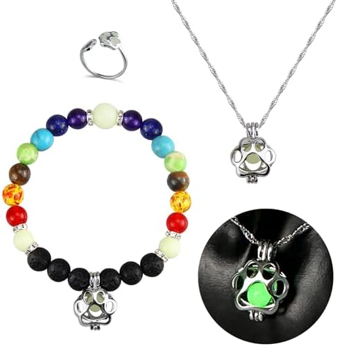 Pet Memorial Gifts, Pet Loss Sympathy Gifts for Dog Cat Lovers for Women, Glow in The Dark Rainbow Bridge Bracelet Necklace Ring Set