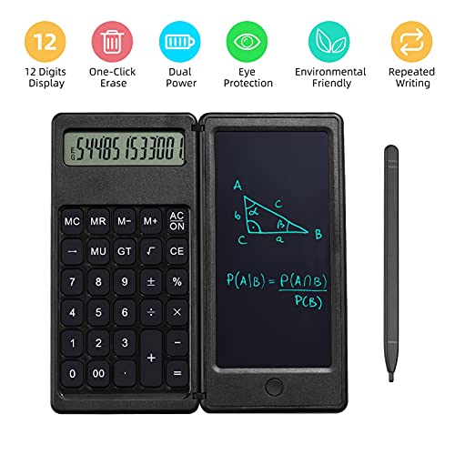 Calculadora de 6 pulgadas Calculadora financiera de escritorio Tableta de escritura LCD Bloc de dibujo digital Calculadora plegable Pantalla de 12 dígitos con lápiz óptico Botón de borrado para uso d