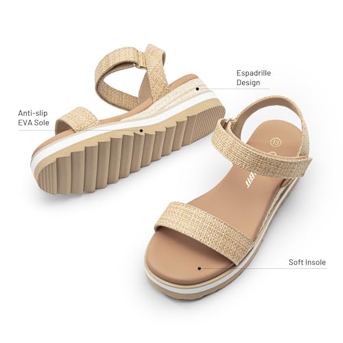 Image of Athlefit Girls Platform Wedge Sandals Open Toe Espadrille Sandals Ankle Strap Summer Dress Shoes for Toddler Little Big Kid