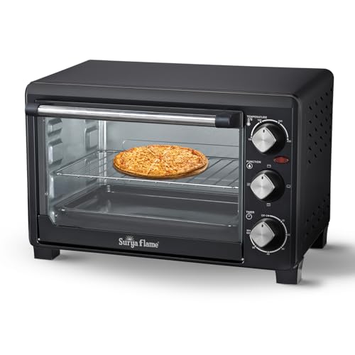 Image of Surya Flame Oven Toaster Griller With ISI Marked (OTG) - 21 litres, Black, Auto-Shut Off, Heat-Resistant Tempered Glass, Multi-Stage Heat Selection | Bake, Grill, Roast | Easy clean