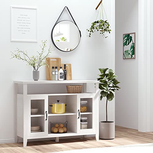 Homcom Farmhouse Sideboard Buffet Cabinet, Coffee Bar Cabinet With Storage Shelves, Kitchen Cabinet With 2 Framed Glass Doors And Anti-Topple, White #TOP1