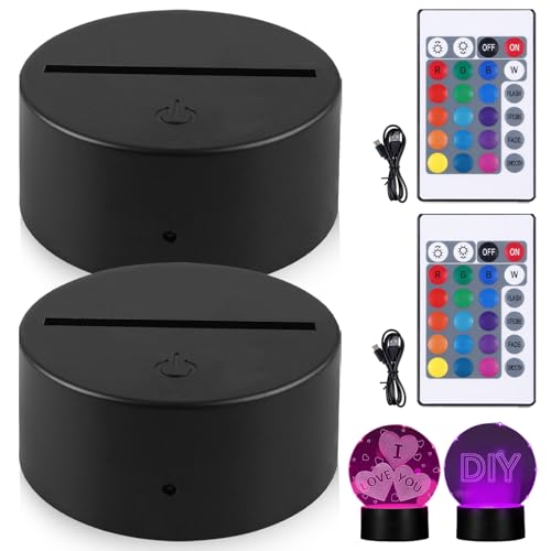 BAIFULAI 2 casquillos LED, base de luz 3D con mando a distancia y cable USB, 16 colores ajustables, control táctil, luz nocturna LED para acrílico y plexiglás
