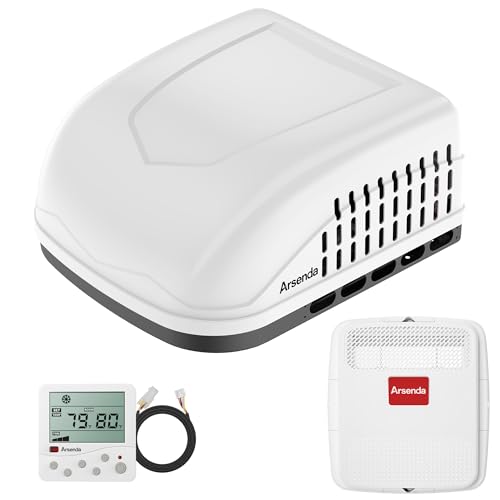 Arsenda RV Air Conditioner 18000 BTU, Rooftop RV AC Unit with Heat Pump and Cooling, 110-120V Non-Ducted Camper AC Unit, Easy Install RV AC for Camper, Trailer, Motorhome, Fifth Wheel, White