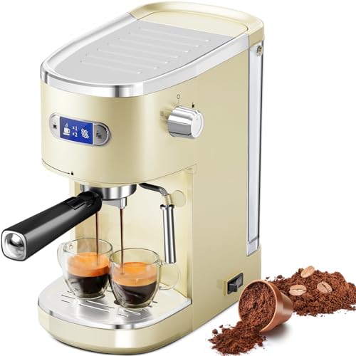Image of Electactic 20 Bar Espresso Machine, Professional Stainless Steel Coffee Maker with LCD Display, 45oz Removable Water Tank, Home & Office Espresso Maker for Cappuccino Latte Macchiato, White
