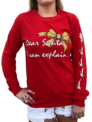 Southern Attitude Dear Santa I Can Explain Red Long Sleeve Shirt (Small)