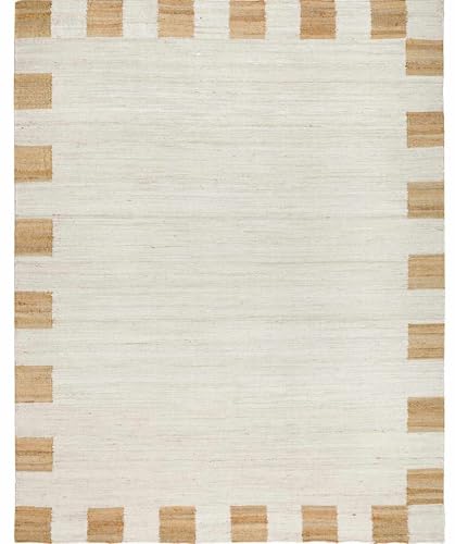 Image of Hauteloom Aphrodite JModern Hand Woven Natural Fiber Jute Area Rug - Contemporary Geometric Checkered Carpet for Living Room, Bedroom, Dining Room - Cream, Tan - 2' x 3'