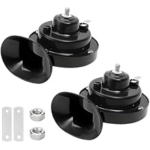 Super Loud Train Horns, 2PCS 12V Waterproof Durable Vehicle Air Electric Snail Horn with Mounting Kits, Automotive Speaker Replacement, Universal fo Truck Motorcycle Scooter Black