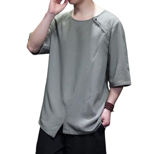 Chemise style chinois vêtement homme en coton bouton rétro manches courtes coupe ample été