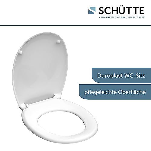 SCHÜTTE WC-Sitz ohne Absenkautomatik | Klodeckel mit Metallscharnieren | Kratzfestes Duroplast | Toilettendeckel und -brille bis 150kg belastbar | Universalgröße | Weiß