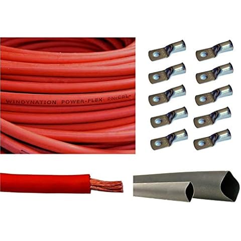 WNI 6 AWG 6 Gauge 3 m rotes Batterieschweißkabel aus reinem Kupfer + 5 Stück 5/16 Zoll & 5 Stück 3/8 Zoll Kupferkabelschuhe + 3 Fuß Schrumpfschlauch Cover