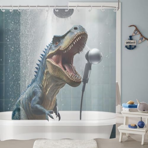 Rideau de douche dinosaure imperméable rideau de bain polyester lavable 180x200 avec crochets - 2