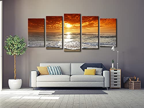 Wieco Art Grand Sight Extra Large 5 Panels Modern Landscape Artwork Hd Seascape Giclee Canvas Prints Sea Beach Pictures To Photo Paintings On Canvas Wall Art For Home Decorations Wall Decor #TOP1