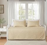 3 Piece Beige Daybed Cover Twin Size Cozy Daybed Sets Bedding Double Sided Quilting Cover Set Geometric Print Bedspread Coverlet All Season for Twin Bed with 2 Standard Shams,39'x75'