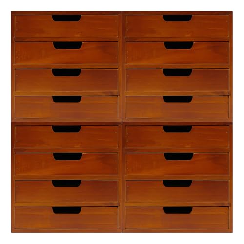 4 Pcs Drawer Cabinet Set, Wooden Storage Box Rustic Desktop Organizer, Mahogany Wood Stackable Units, Small Craft Storage Containers Apothecary Cabinet and Chest Jewelry Holder for Women