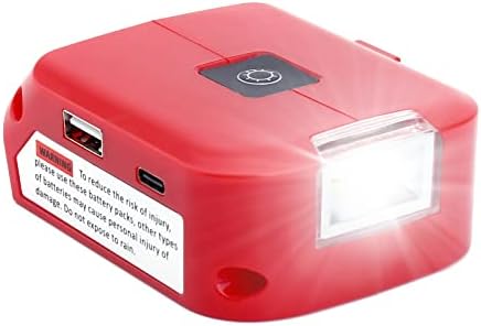 Elefly M18 Dual USB Charger Adapter Replacement for Milwaukee M18 Power Source 49-24-2371 with LED Work Light, Compatible with Milwaukee M18 Battery 48-11-1850 48-11-1862 48-11-1820