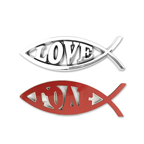Image of Jesus Fish Christian Car Decals - Chrome Sliver Fish Emblem for Car Truck Badge Bumper Stickers (Love)