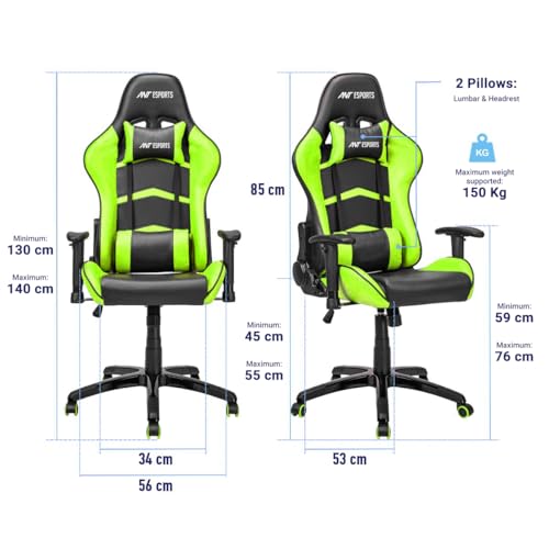 Image of Ant Esports 9077 Ergonomic Gaming Chair, Multifunctional Gaming Chair with Premium PU Leather Upholstery, 2D Armrest, Integrated Neck and Lumbar Support, & 180 Recline - Back & Green