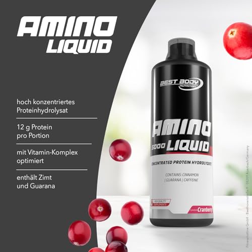 Best Body Nutrition Amino Liquid 5000 Cranberry, hochwertiges Protein als Liquid, Aminisäuren, 1000 ml