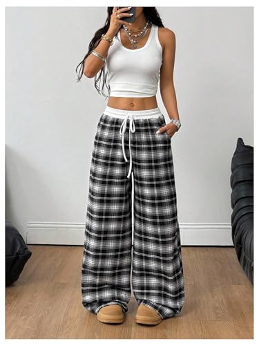 Image of SOLY HUX Women's Plaid Checkered Pants Flannel Pajama Pants with Pockets