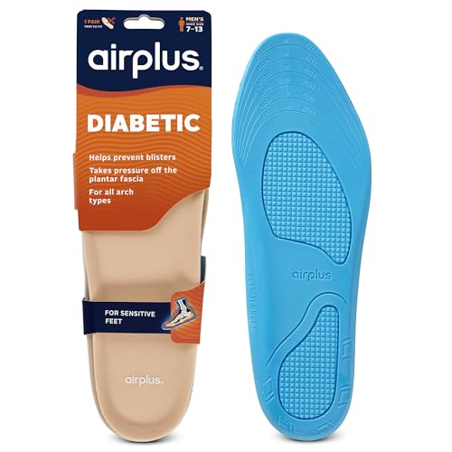 Airplus Diabetic Insoles for Sensitive Feet, Plastazote® Top Cover, Foam Cushioning, Trim to Fit, Slim Profile, Gentle Arch Support, Fits Casual, Athletic & Dress Shoes, Men's 7-13