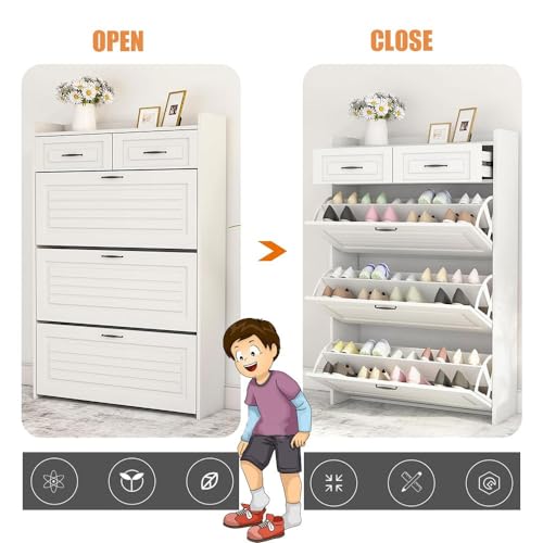 Zapatero blanco de 3 puertas con cajones y 4 niveles 4
