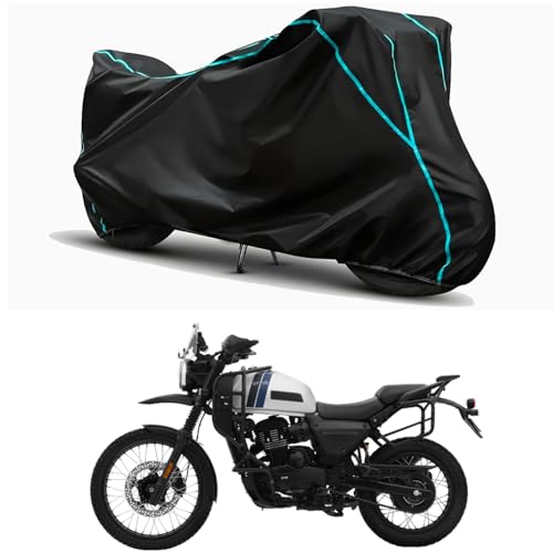 Image of Waterproof Bike Body Cover Compatible for | Yezdi Adventure Slick | Taffeta Fabric, Sky Piping Design, Bottom Elastic Fit | Dustproof, Sun UV & Rain Protection for All Weather.