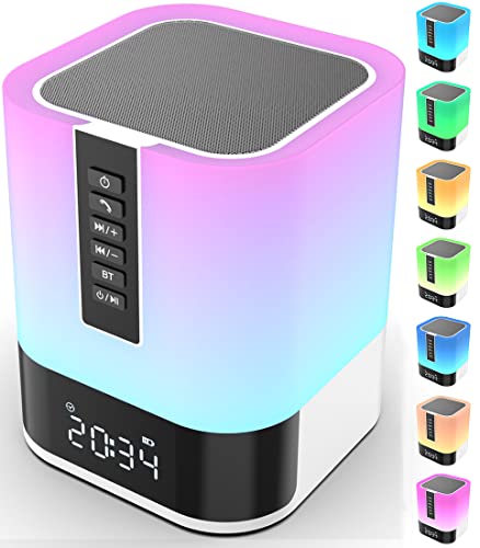 Bluetooth Speaker with Lights, Alarm Clock Bluetooth Speaker for Bedroom, Touch Control Bedside Lamp, Dimmable RGB Multicolor Changing LED Table Lamp, MP3 Player, Wireless Speaker with Lights