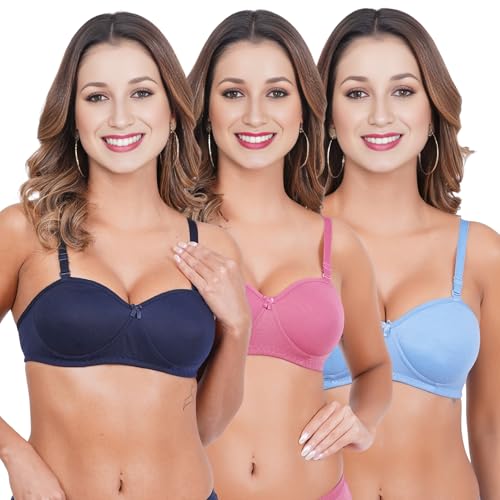 Image of Women Half Cup Padded Bra - Made of Pure Cotton Full Coverage Non Wired Seamless Pushup Soft Cup for T-Shirt Saree Dress Sports Garment for Daily Use Everyday