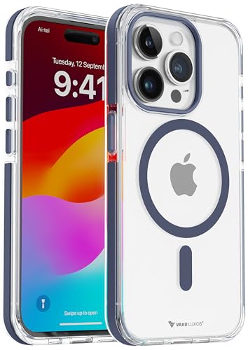 Image of Vaku Luxos Back Cover Case for iPhone 15 Pro Shockproof Scratch Resistant Slim Thin Military-Grade Protection Support Mag-Safe Wireless Magnetic Charging - Blue